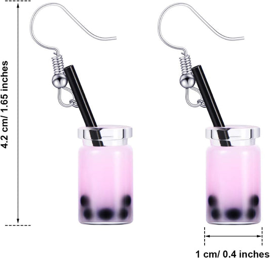 5 Pairs Cute Bubble Tea Dangle Earrings Bubble Milk Tea Drop Earrings Colorful Creative Funny Jewelry for V1258-DP02-A-2036