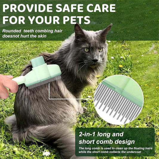 Pet Comb for Cats,Pet Hair Removal Comb Flea Comb with Release Button (Green) V1258-DP02-A-2119