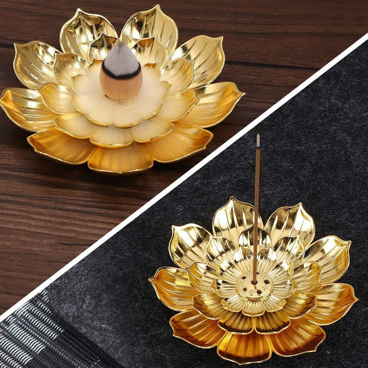 Zinc Alloy Incense Holder, Lotus Stick Incense Burner, Incense Holder for Stick/Coil/Cone Incense with Ash V1258-DP02-A-212