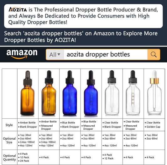 4 Pack, 2 oz Bottles with Dropper & 1 Funnel & 4 Labels - Essential Oils Bottles for Health, Personal Care & V1258-DP02-A-2134