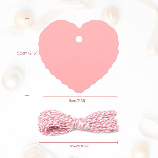 100Pcs Pink Gift Tags, Heart Paper Tags with String, 2.2 x 2.4Inch Blank Mothers Day Tag, Party Favors V1258-DP02-A-2159