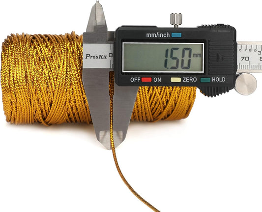 328 Feet Gold String Twine - 1.5mm Metallic Thread Gift Wrapping - 16Ply Inelastic Macrame Glitter Gold Cord V1258-DP02-A-2160
