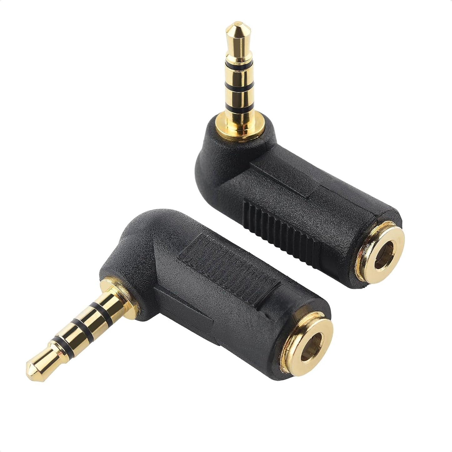 2-Pack TRRS Right Angle 3.5mm Adapter in Black (3.5mm Right Angle Adapter, 90 Degree Audio Converter) V1258-DP02-A-2183