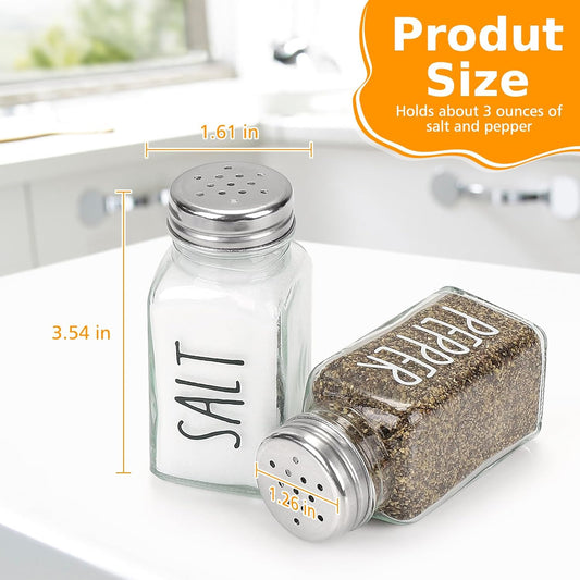 Salt and Pepper Shakers Set, 3oz Glass Salt Pepper Shaker Containers with Stainless Steel Lids for Rustic, V1258-DP02-A-219