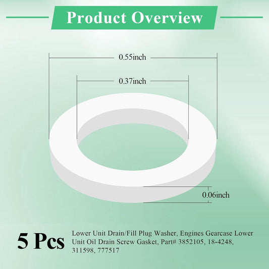 5 Pcs 311598 Fill and Drain Screw Washer, Engines Gearcase Lower Unit Oil Drain Screw Gasket, Fit for OMC V1258-DP02-A-2196