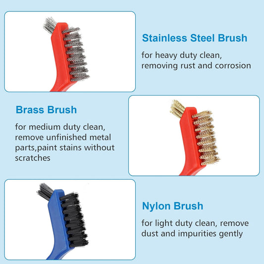 Wire Brush with Scraper Cleaner, Multi-Purpose Stainless Steel/Brass/Nylon Bristle with Curved Handle Grip V1258-DP02-A-223