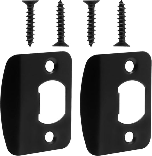 Black Door Strike Plate Stainless Steel Round Corner Door Latch Plate with 4pcs Screws for Door Repair and V1258-DP02-A-2271