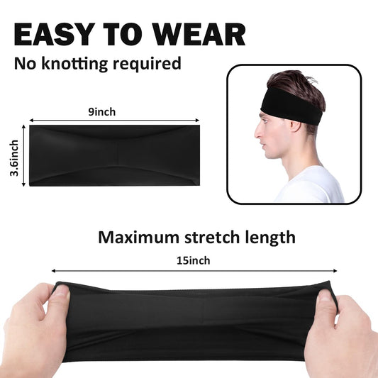 5-Pack Men's Headbands for Sports - Sweat Absorbent Workout Headwraps, Non-Slip Gym Headbands for Running, V1258-DP02-A-229