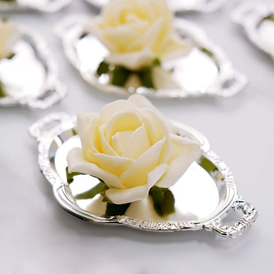 Efavormart 12 Pack - 4.5" Silver Oval Mini Candy Display Tray Favors - Baroque Design for Wedding, Bridal V1258-DP02-A-2293