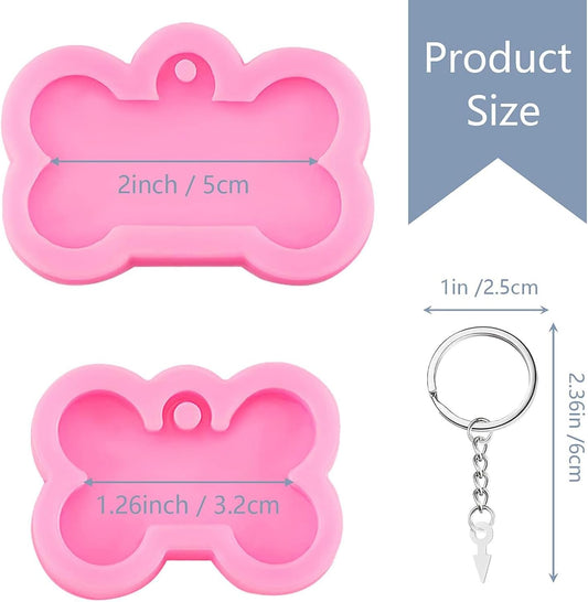 6 Pcs Silicone Dog Tags Mold 2.5'' 2'' Resin Keychain Molds Dog Bone Tag Keychain with 10 Pcs Key Ring Kit V1258-DP02-A-2315