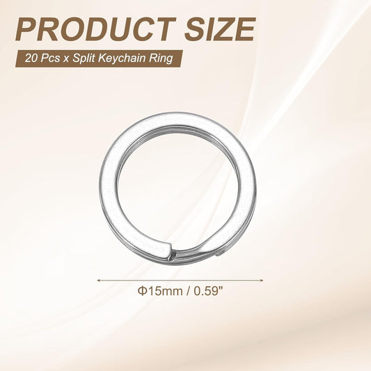 20pcs Split Keychain Rings, 15mm Round Flat Keyrings Stainless Steel Open Key Chain Ring Dog Tag Rings for V1258-DP02-A-2325
