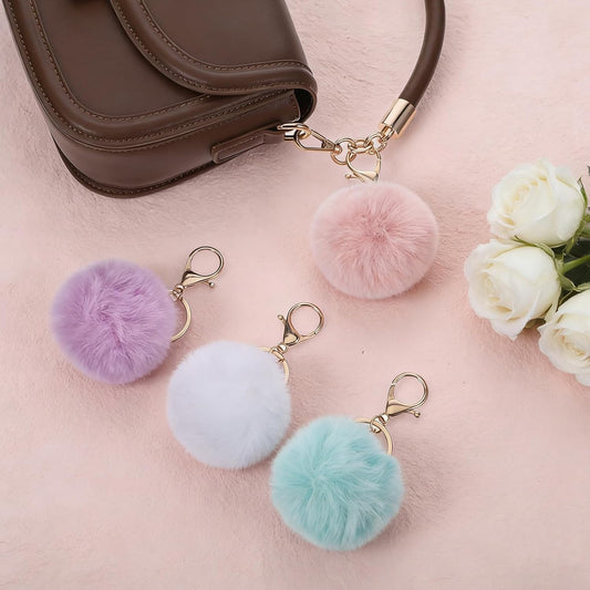 4 Pcs Pom Pom Keychains, Artificial Fur Ball Keychain Charms Ball Keyrings, Soft Fluffy Plush Tote Pendant V1258-DP02-A-2376