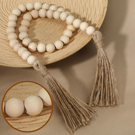 34in Farmhouse Wood Beads Garland with Tassels, Decorative Bead Home Decor Wooden Beads Garland Country Room V1258-DP02-A-2395