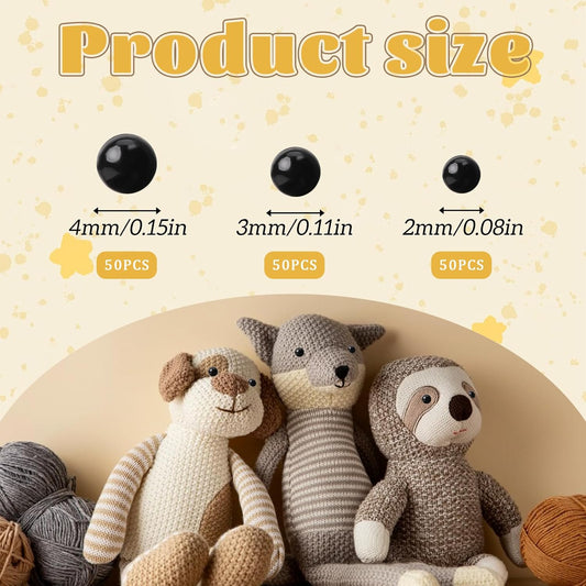 Small Safety Eyes for Crocheting,150PCS Glass Eyes for Crafts 2/3/4mm Black Beans Needle Type Glass Eye Doll V1258-DP02-A-2399
