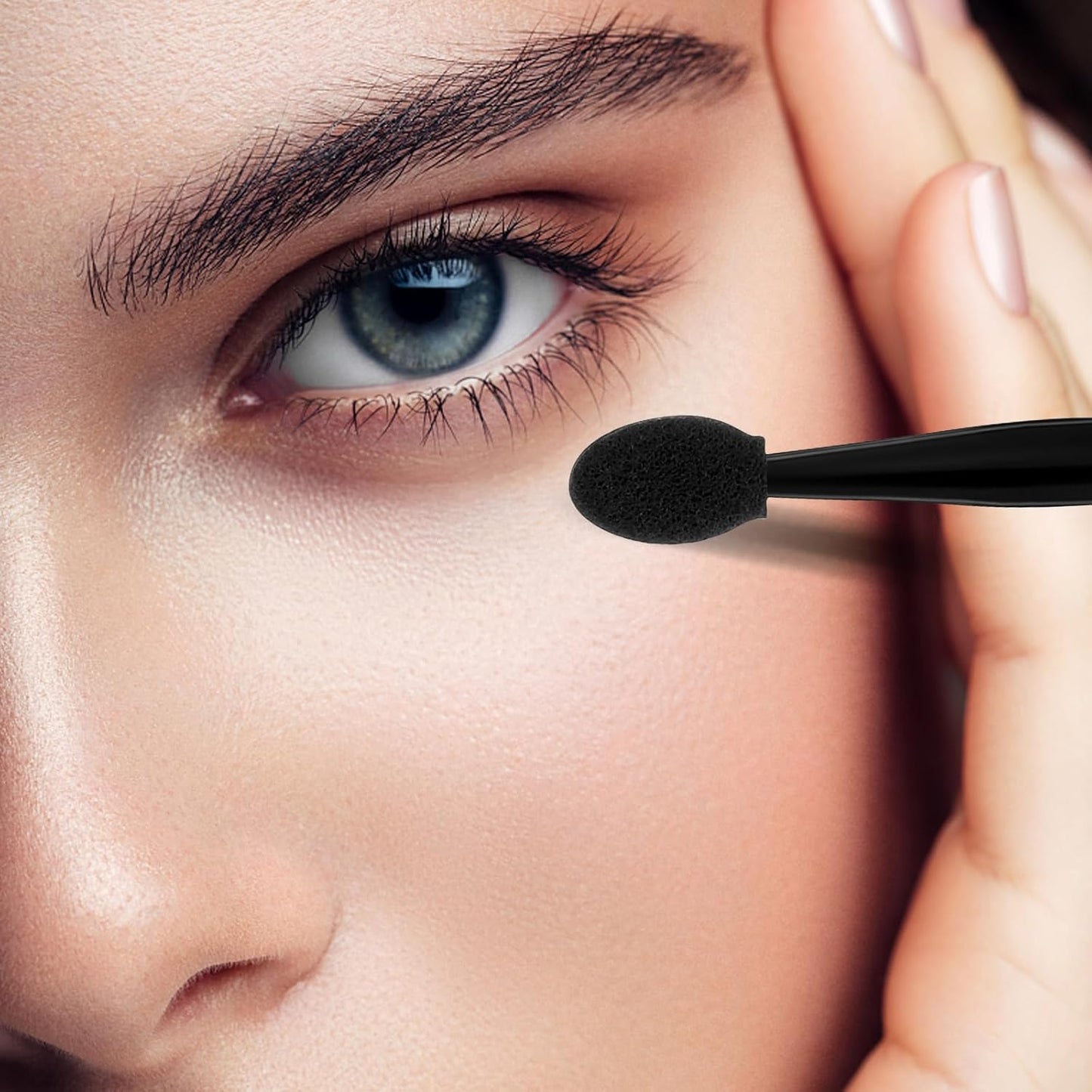 50 Pcs Eye Shadow Applicator Sticks, 1.9" Reusable Short Handle Dual Sided Sponge Cosmetic Brushes, V1258-DP02-A-2406