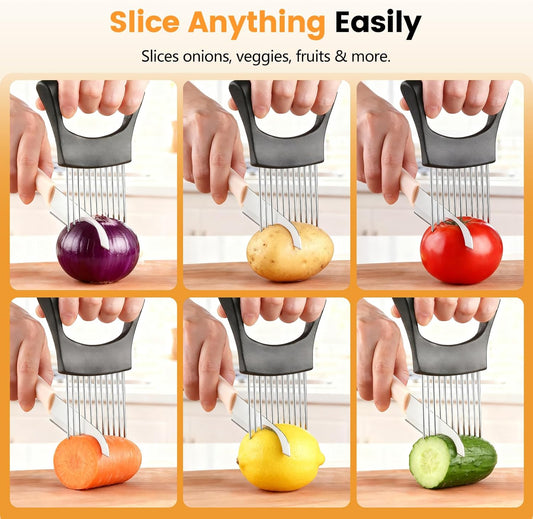 Onion Holder for Slicing, 304 Stainless Steel Onion Slicer Holder, Tomato & Vegetable Cutter, Fruit Slicer & V1258-DP02-A-29
