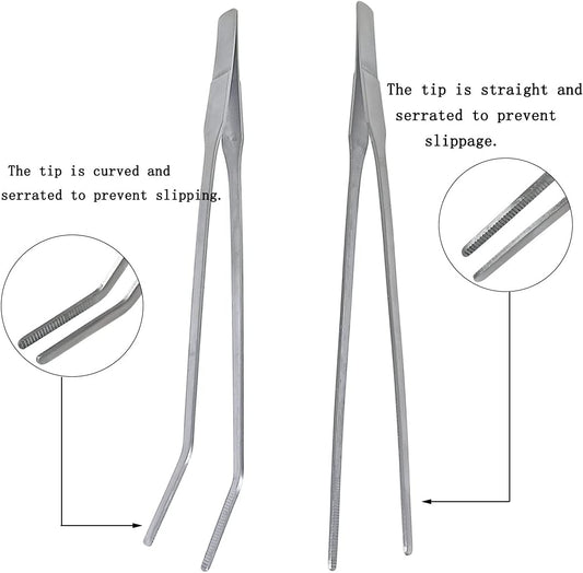 2 Pcs Feeding Tongs, Aquarium Tweezers Stainless Steel Straight and Curved Tweezers Set 27cm/10.6 inches V1258-DP02-A-305
