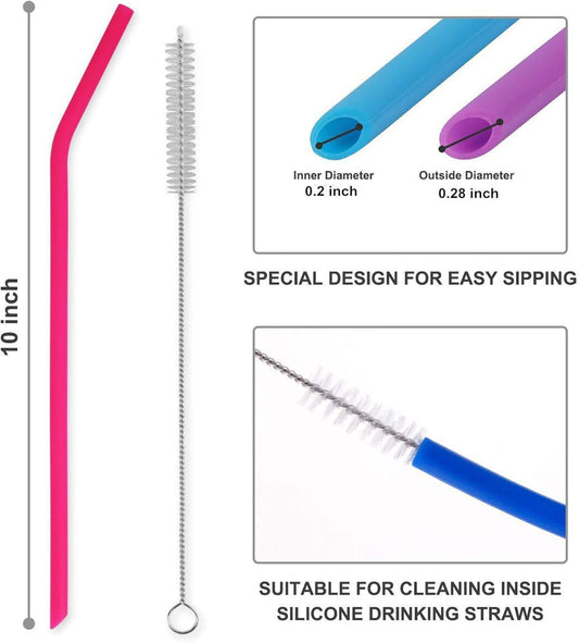 8 Pack Reusable Regular Size Silicone Drinking Straws with 1 Cleaning Brushes, Extra long Flexible Coffee V1258-DP02-A-336