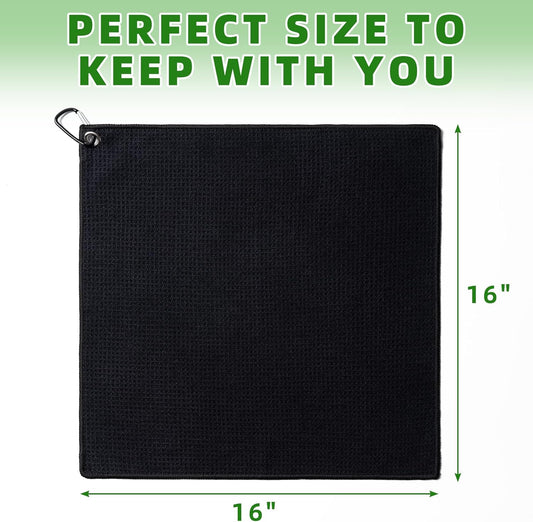 3 Pack Golf Towels(16" X 16") with Carabiner Clip,Microfiber Fabric Waffle Pattern Towels for Golf V1258-DP02-A-378