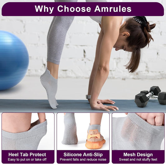 6 Pairs Breathable Women's Yoga Socks with Grippers Anti-Slip Sports Pilates Socks Suitable for Barre, Dance, V1258-DP02-A-4