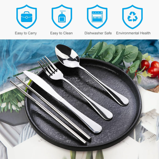 Portable Silverware Set with Case, Travel Camping Utensils Set, Premium Stainless Steel Travel Cutlery Set V1258-DP02-A-43