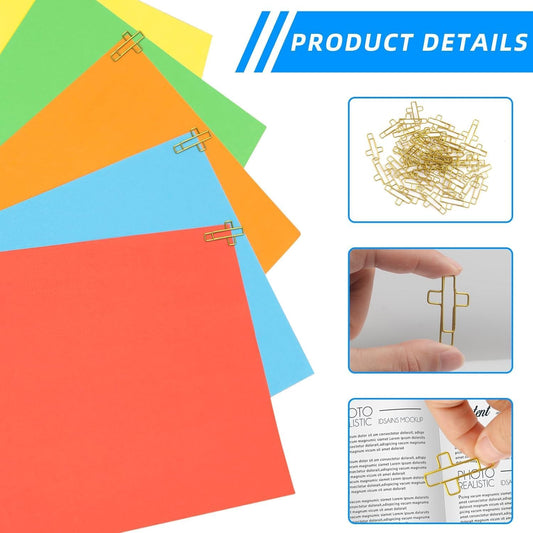 Cross Paper Clips Gold - 50 Pack Versatile Bible Study Supplies - Christian Bible Paper Clips Clamps, Also V1258-DP02-A-437