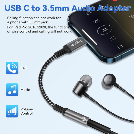 USB Type C to 3.5mm Female Headphone Jack Adapter, (2-Pack) USB C to Aux Audio Dongle Cable Cord Compatible V1258-DP02-A-44