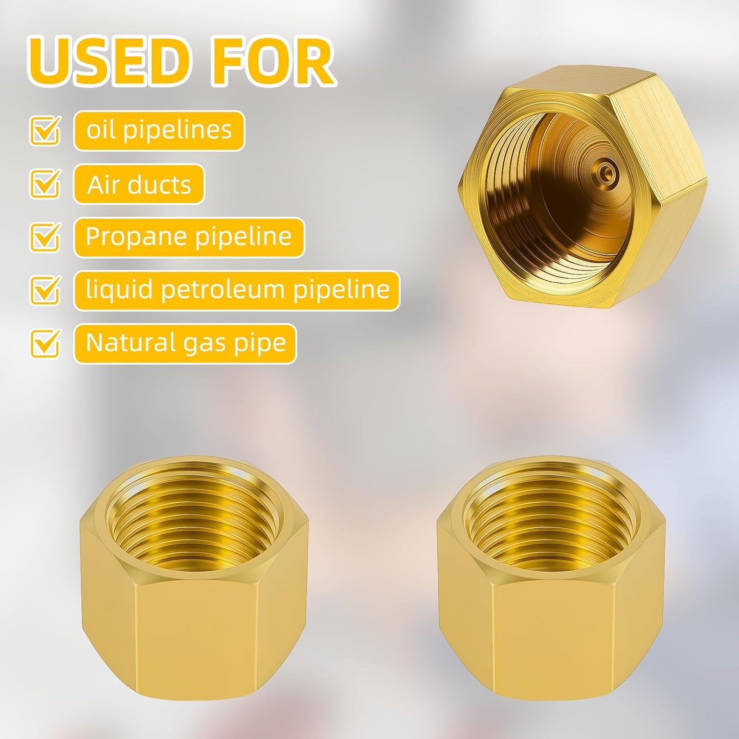 6pcs Brass Pipe Cap, 1/4 Inch NPT Hex Head Pipe Fitting Caps with Rubber Gasket Faucet Valve Caps Brass V1258-DP02-A-449