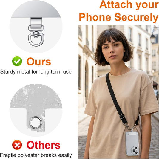 2PCS Rotatable 360 degrees Phone Tether Tab, Stainless Steel Phone Lanyard Tab Rectangle Tether Tabs for Most V1258-DP02-A-502