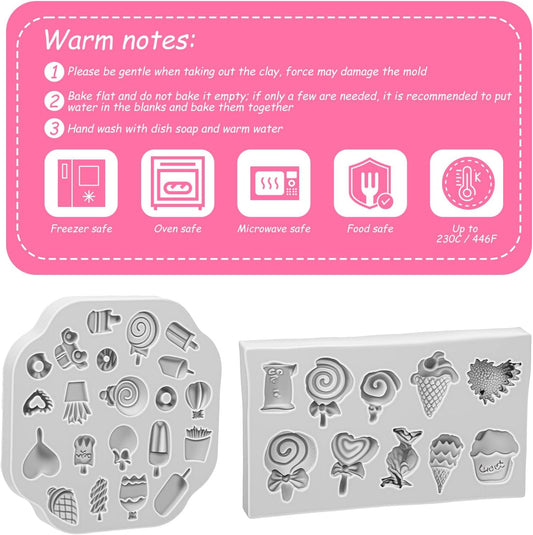 2Pcs Polymer Clay Molds for Jewelry Making Set,Silicone Air-Dry Clay Molds for Making Candy Lollipop Donut V1258-DP02-A-524