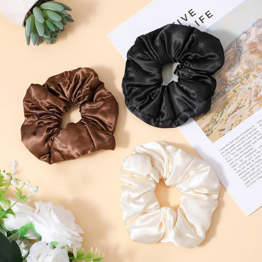 3PCS Large Satin Hair Scrunchies, Oversized Thick Elastic Satin Scrunchie for Women Girls Fluffy Ponytail V1258-DP02-A-536