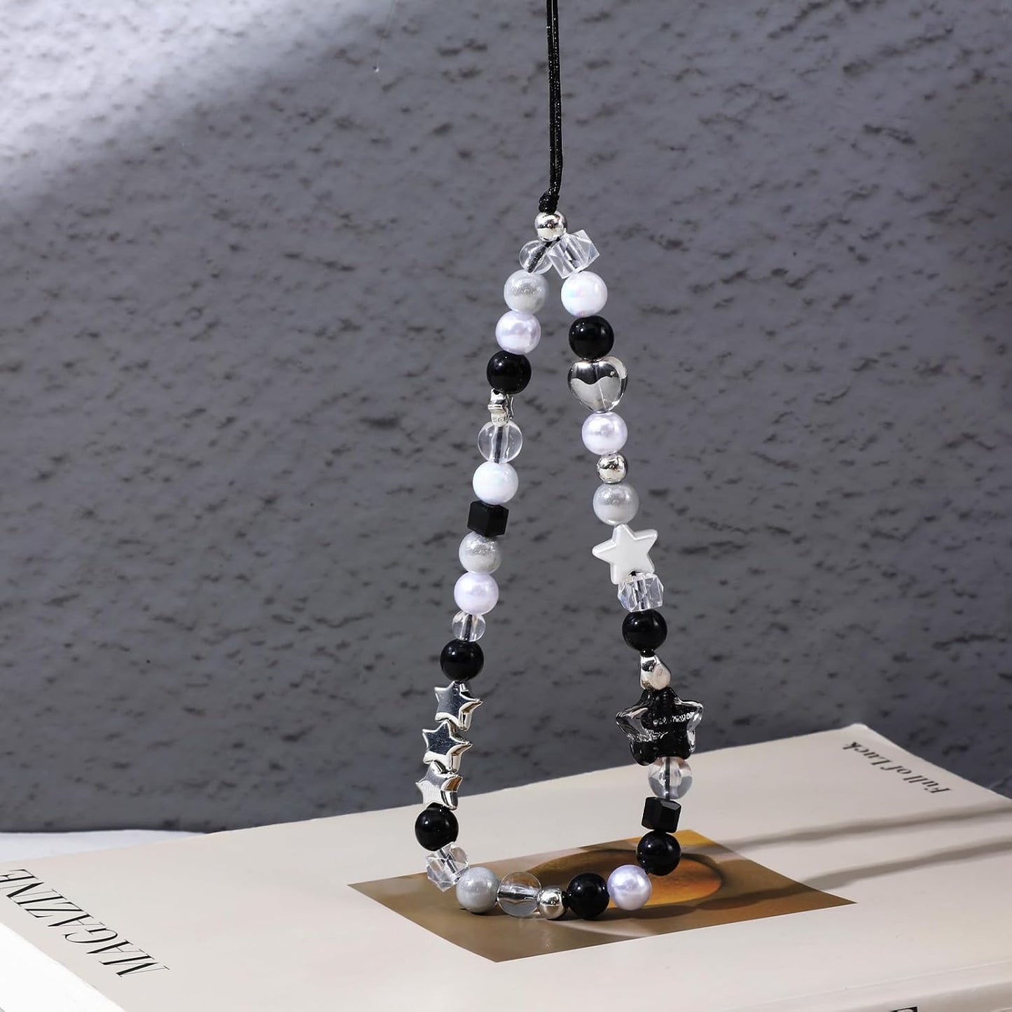 Beaded Camera Hand Strap, Cool Black Star Phone Lanyard Wrist Cute Bag Charm Digital Camera Wrist Strap for V1258-DP02-A-542