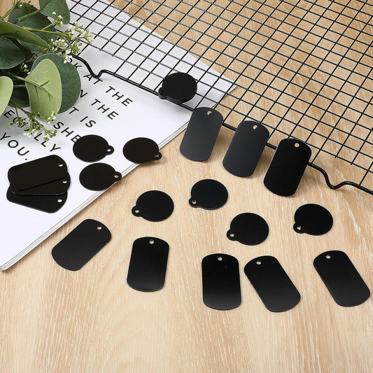 24 Pcs Metal Stamping Blanks Black Aluminum Tags for Stamping, 2 Shapes Engraving Blanks Keychain Dog Tag V1258-DP02-A-578