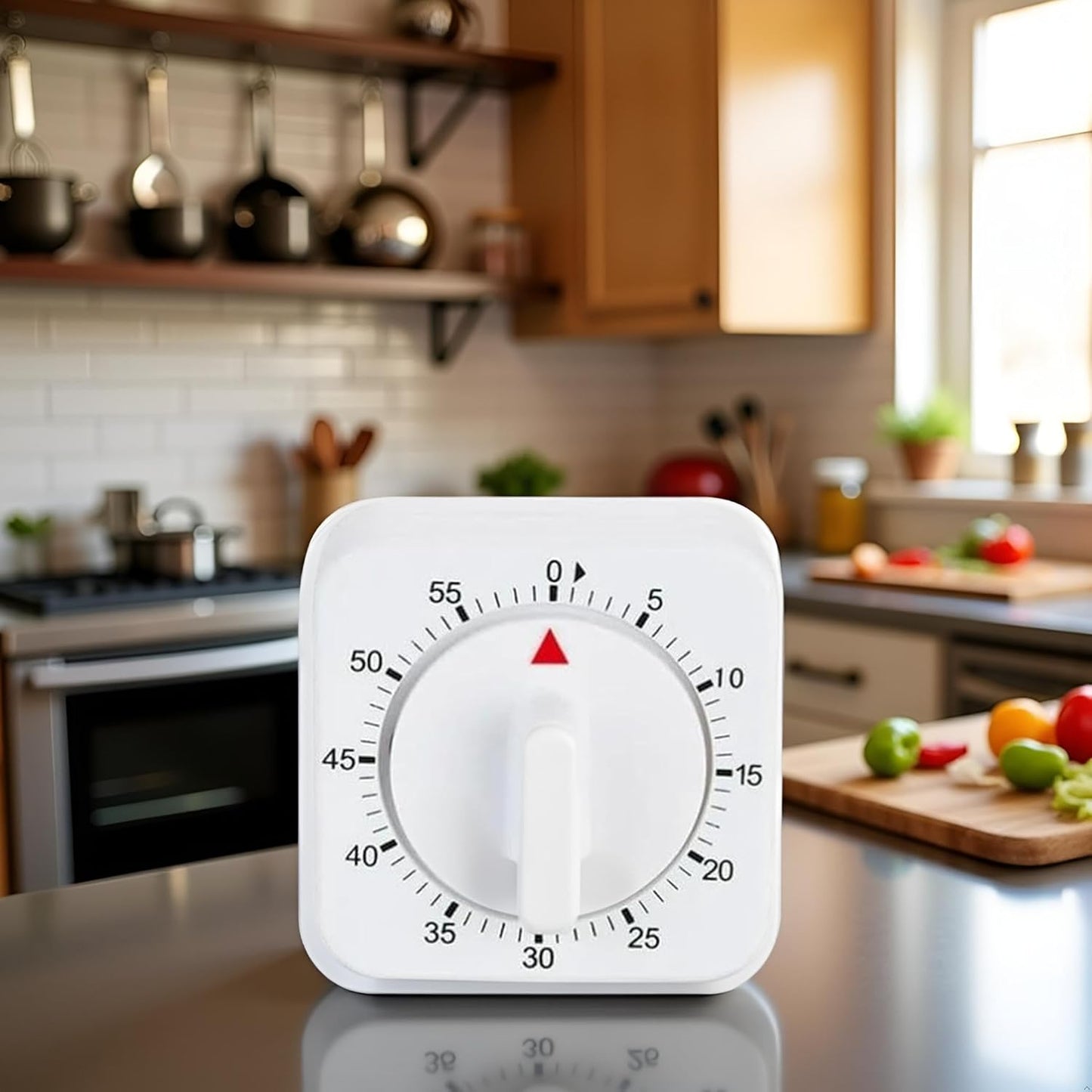 White Timer Clock Square 60-Minute Mechanical Kitchen Timer Wind up Visual Cooking Clock with Loud Alarm No V1258-DP02-A-628
