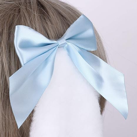1 Pair Blue Girls Bunny Plush Lop Ears Hair Clip Rabbit Furry Ears Ribbon Bow-knot Hair Clamp Hairpin Cosplay V1258-DP02-A-629