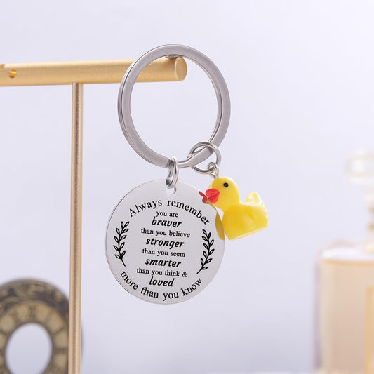 Inspirational Duck Keychain, Cute Lucky Duck Charm Keyring for Friends Teens, Positive Affirmation Duckling V1258-DP02-A-634