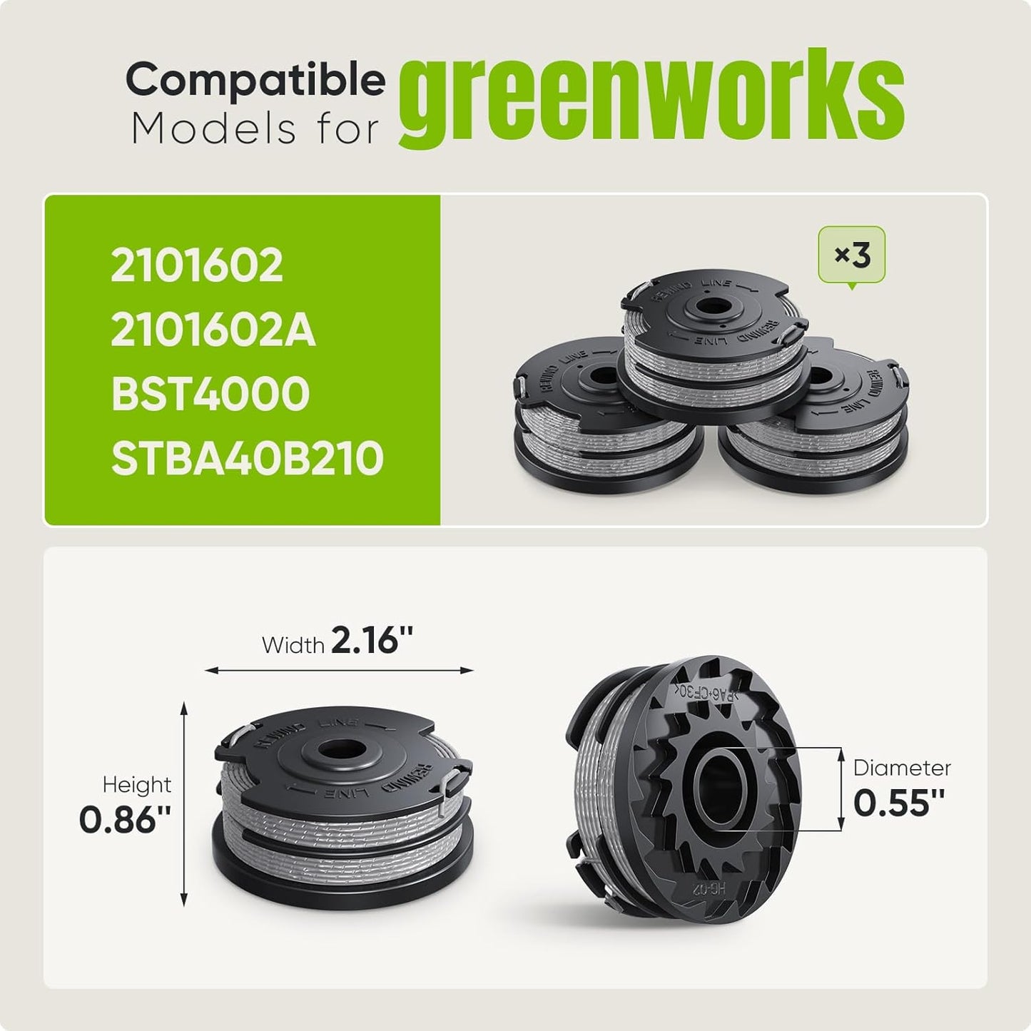 Weed Wacker String Compatible with Greenworks, Dual String Trimmer Replacement Spool for Greenworks Weed V1258-DP02-A-641
