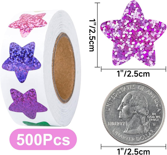 Star Stickers - 500Pcs 1Inch Glitter Star Stickers for Kids Reward Self Adhesive Foil Shiny Stars Shaped V1258-DP02-A-77