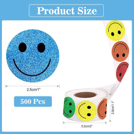 Smiley Face Stickers - Happy Face Stickers 500Pcs 1Inch Glitter Smiley Sticker Roll Cute Reward Sticker for V1258-DP02-A-79