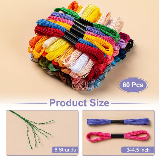 Friendship Bracelet String, 60 Skeins Cross Stitch Thread, 344.5 Inch Cotton Embroidery Floss, Hand V1258-DP02-A-8