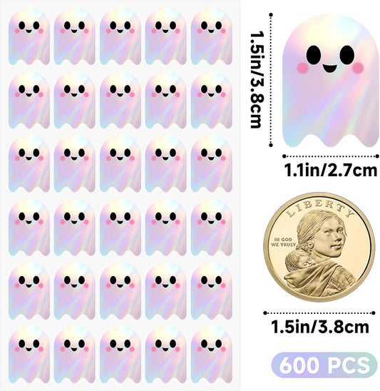 600Pcs Halloween Ghost Stickers - Cute Halloween Stickers Holographic Happy Halloweens Party Favor Sticker V1258-DP02-A-88
