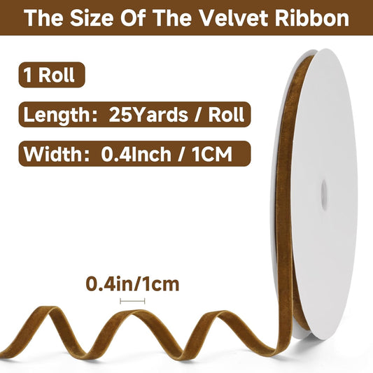 25Yard Velvet Ribbon - 3/8Inch Double Sided Brown Velvet Ribbon Vintage Wreath Christmas Tree Ribbons for V1258-DP02-A-89