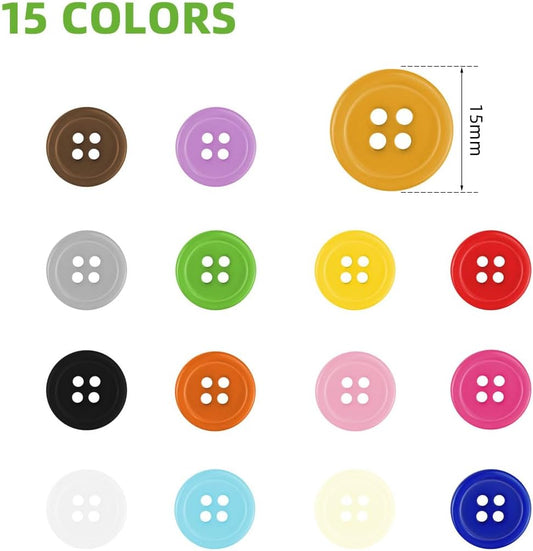 300 Pack Colorful Buttons for Craft DIY 15 Assorted Colors Resin Round Sewing Flatback Button with Box 4 V1258-DP02-A-954