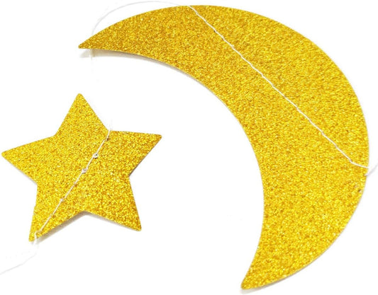 50ft Glitter Moon & Stars Garlands, 6 Pack Gold Double-Side Crescent and Twinkle Paper Hanging Decorations V1258-DP02-A-959