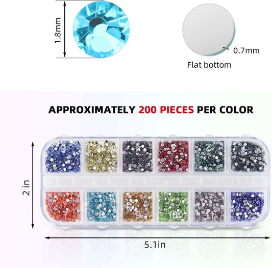 2400 Pieces Flat Back Rhinestones Colorful Round Glass Gems for Nail Art & Face Makeup Flatback Crystal V1258-DP02-A-973