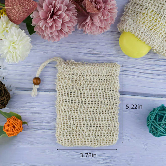 5 Pack Soap Saver Bag Exfoliating Pouch Shower Mesh Bar Natural Sisal for Bath and Bags with Drawstring V1258-DP02-A-999