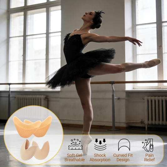 2 Pairs Toe Pads for Pointe Shoes - Cotton Pointe Shoe Ballet Dance Toe Pads & Silicone Gel Pads Pointe Shoes V1258-DP02-B-1006
