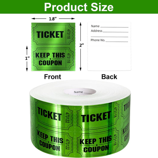 ceiba tree 1000 Raffle Tickets Double Roll Metallic Green Foil Ticket for Events Carnivals Entry Class Reward V1258-DP02-B-1009
