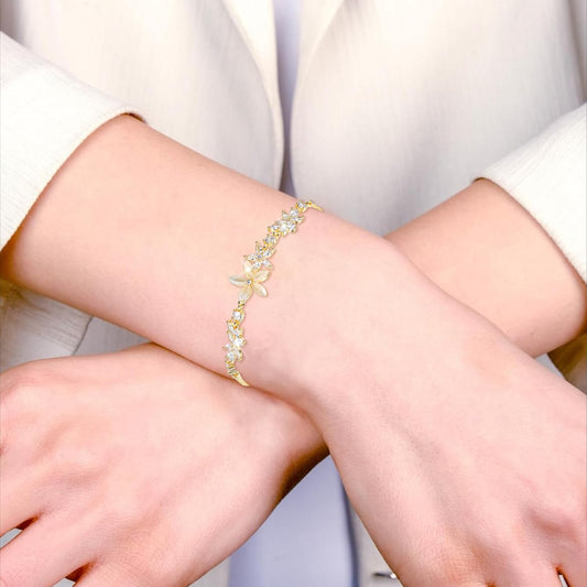 Gold Adjustable Bracelets for Women,Dainty Flower Bracelet Rhinestone Slider Floral Bracelet Floral Jewelry V1258-DP02-B-1012