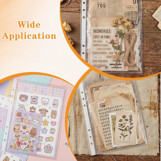 20 Sheets Clear Binder Sleeves - A5 6 Ring Binder Pocket Sheets Protectors, Double Sided Pet Clear Page V1258-DP02-B-1015